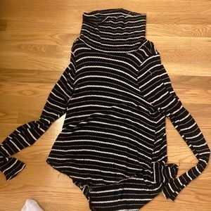 Free people black and white striped waffle knit turtleneck